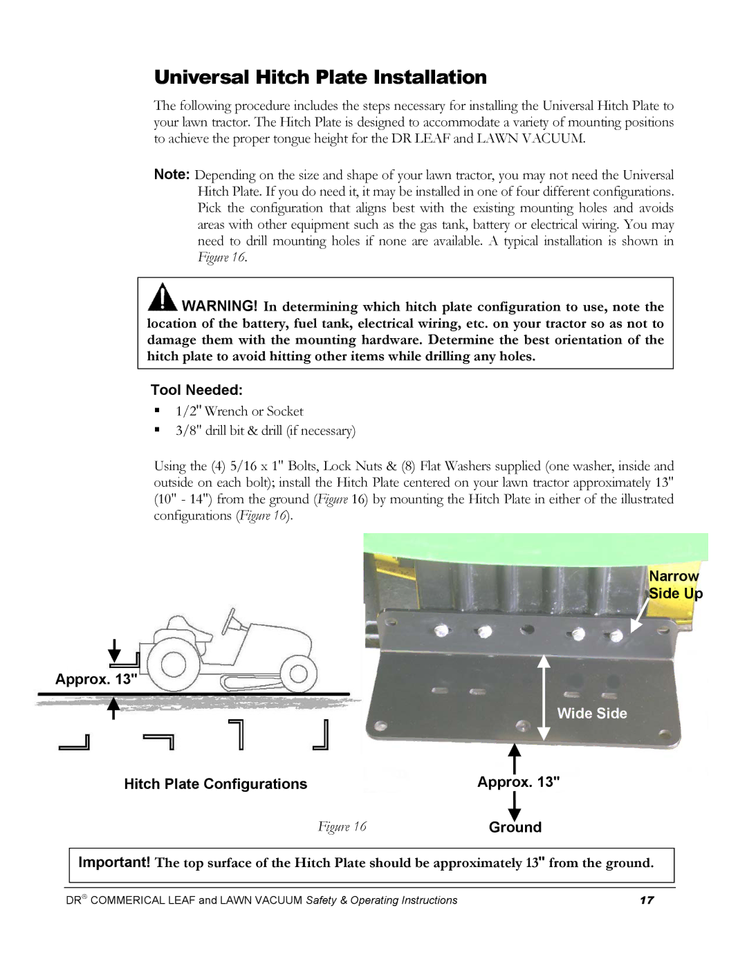 Country Home Products DR manual Universal Hitch Plate Installation, Tool Needed, Approx Narrow Side Up 