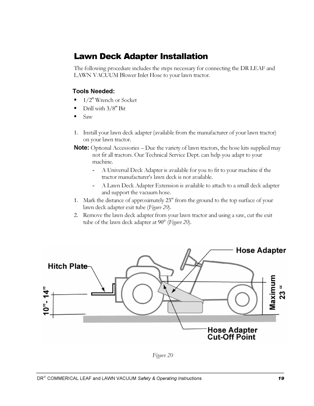 Country Home Products DR manual Lawn Deck Adapter Installation, Tools Needed 