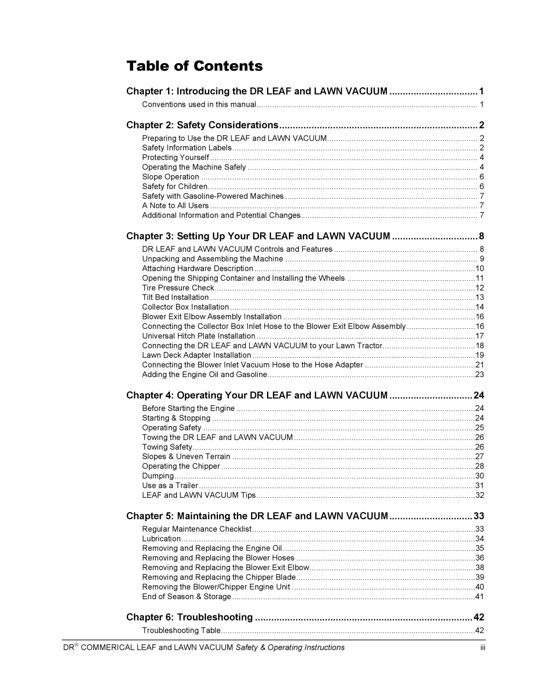 Country Home Products DR manual Table of Contents 