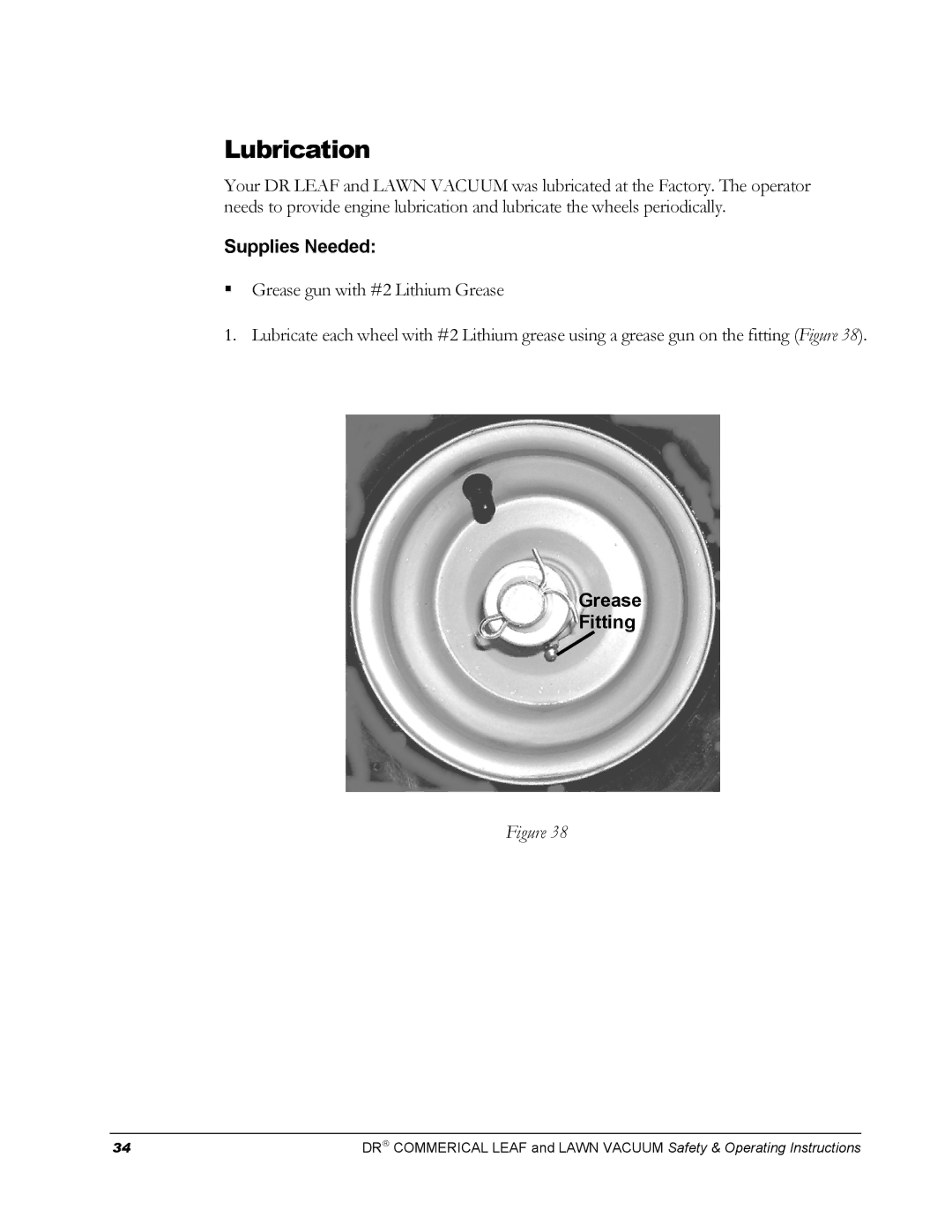 Country Home Products DR manual Lubrication, Supplies Needed, Grease Fitting 