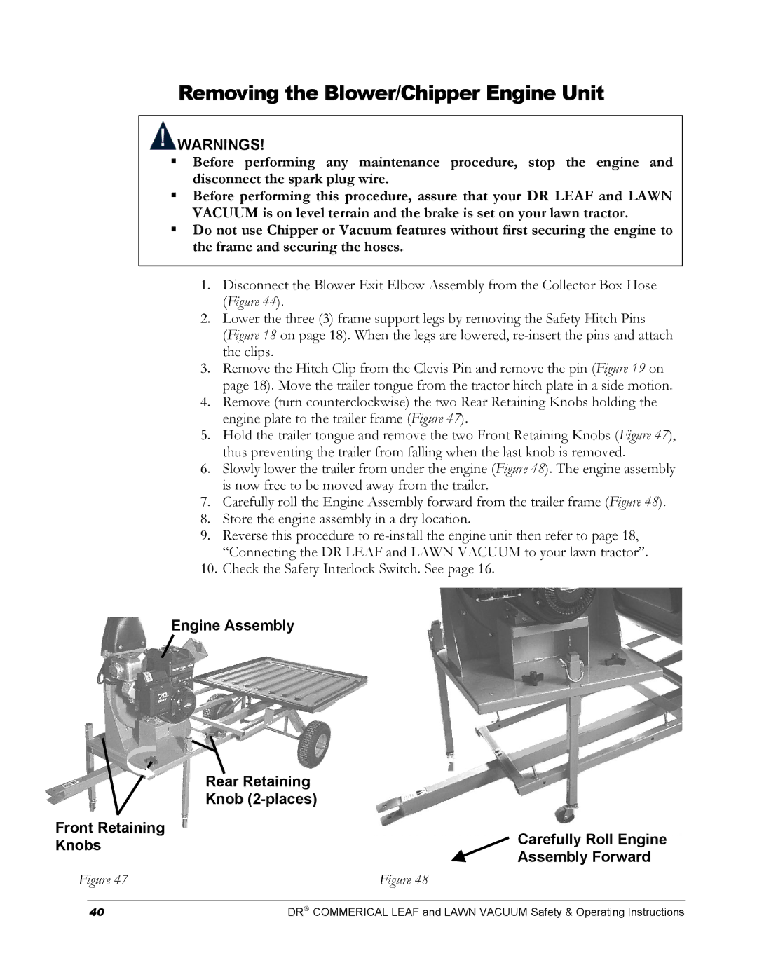 Country Home Products DR manual Removing the Blower/Chipper Engine Unit 