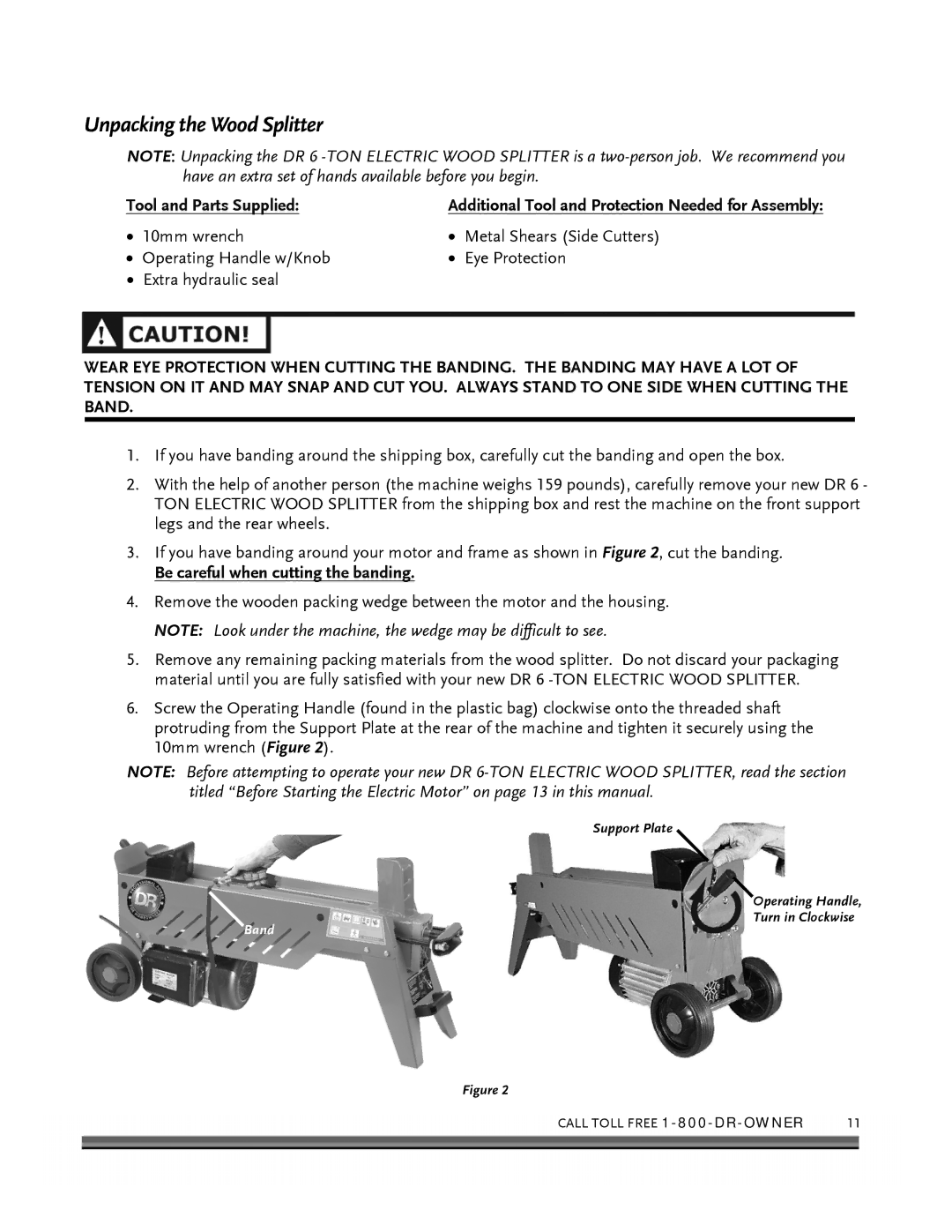 Country Home Products ELECTRIC WOOD SPLITTER manual Unpacking the Wood Splitter, Tool and Parts Supplied 