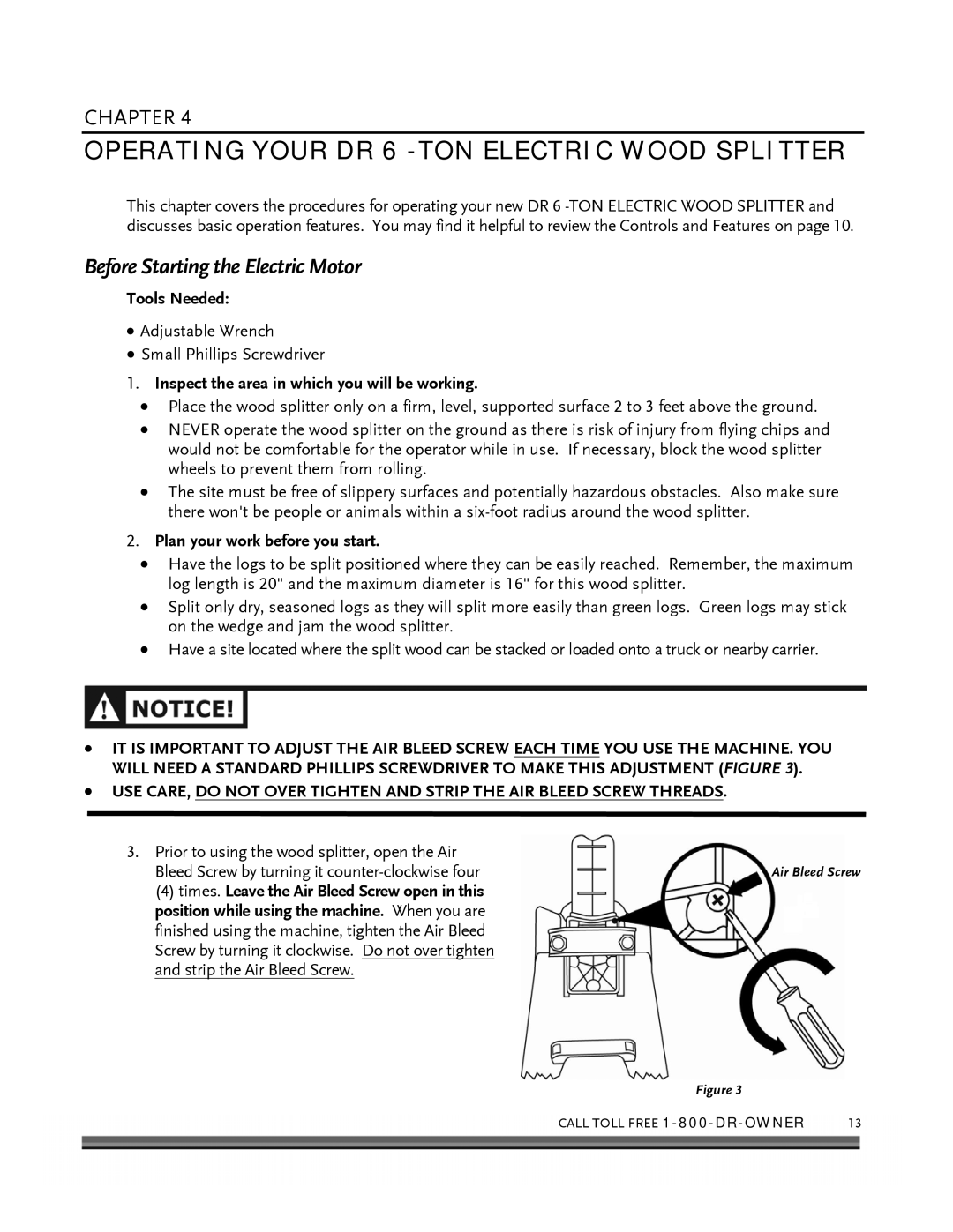 Country Home Products ELECTRIC WOOD SPLITTER manual Operating Your DR 6 -TON Electric Wood Splitter 