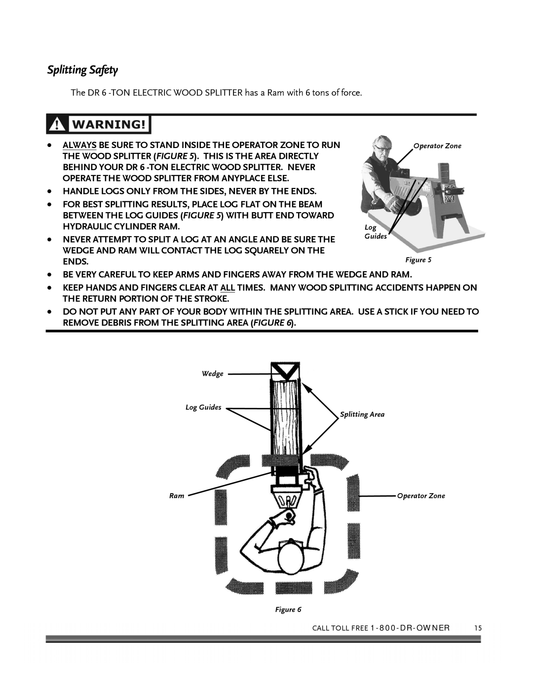 Country Home Products ELECTRIC WOOD SPLITTER manual Splitting Safety 