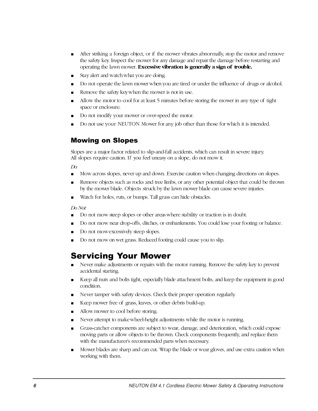 Country Home Products EM 4.1 operating instructions Servicing Your Mower, Mowing on Slopes 