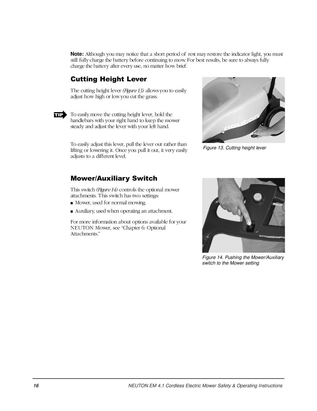 Country Home Products EM 4.1 operating instructions Cutting Height Lever, Mower/Auxiliary Switch 