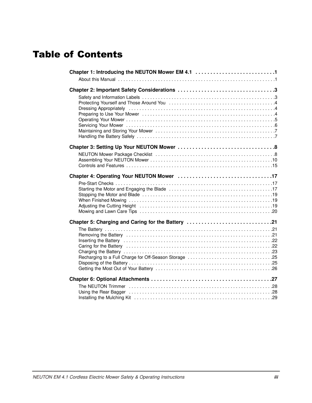 Country Home Products EM 4.1 operating instructions Table of Contents 