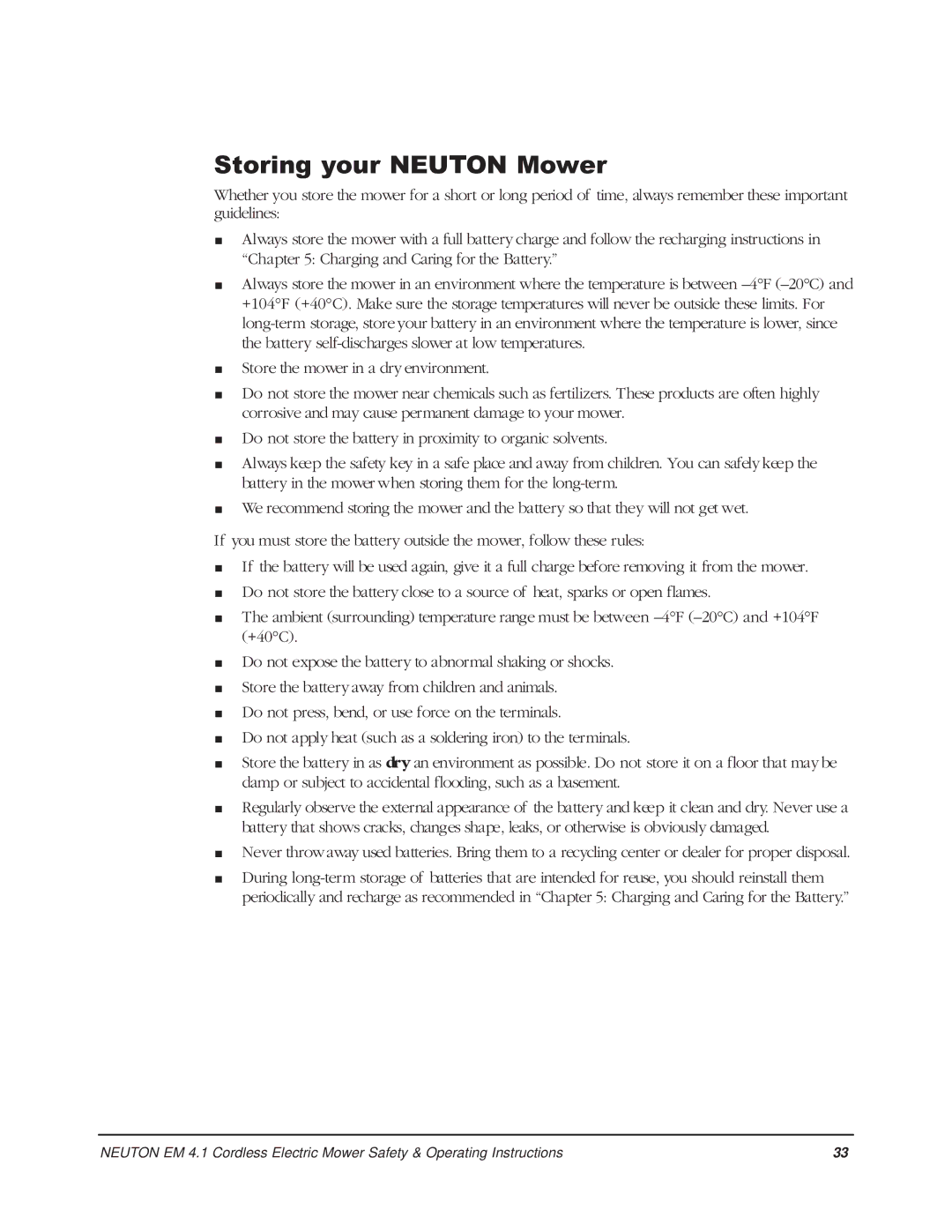 Country Home Products EM 4.1 operating instructions Storing your Neuton Mower 