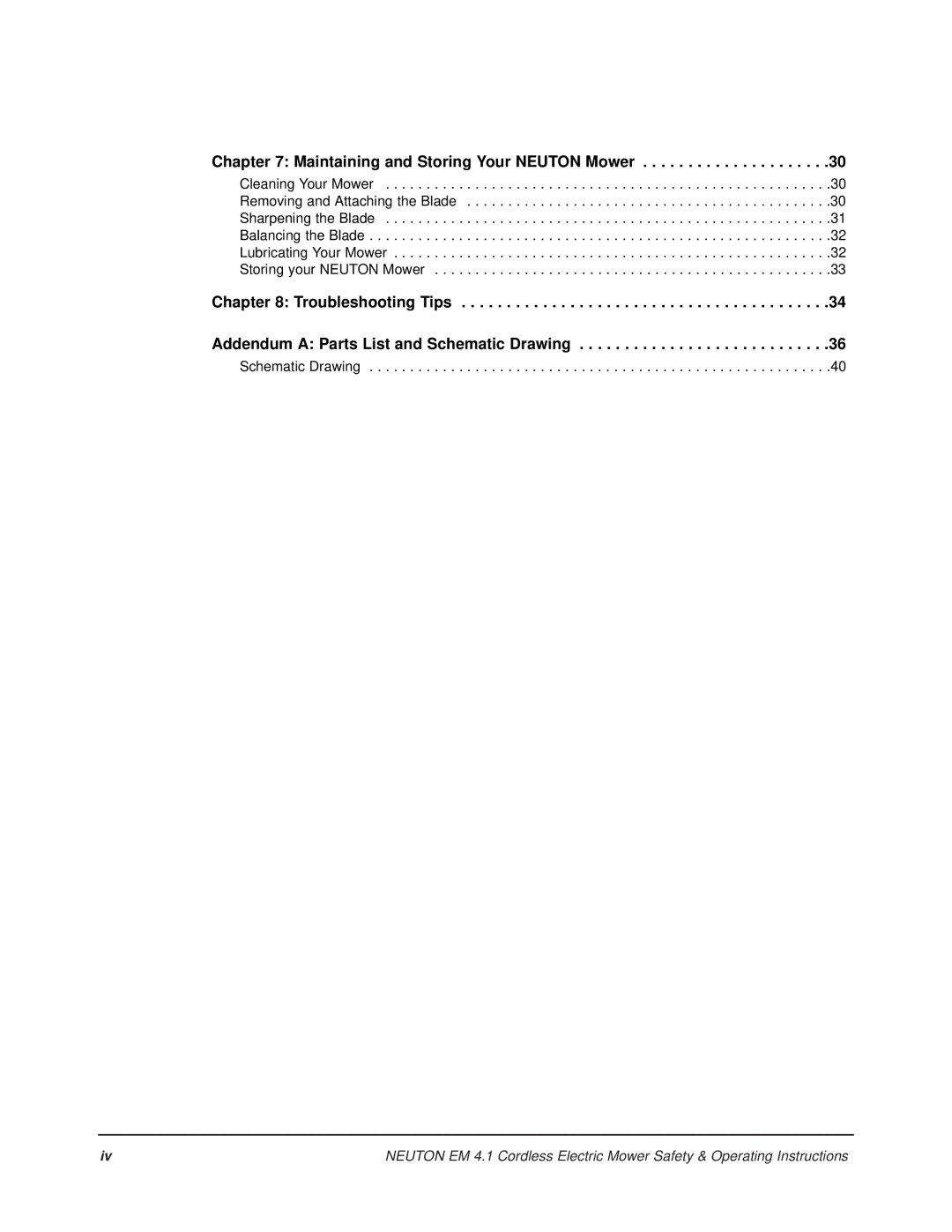 Country Home Products EM 4.1 operating instructions Maintaining and Storing Your Neuton Mower 