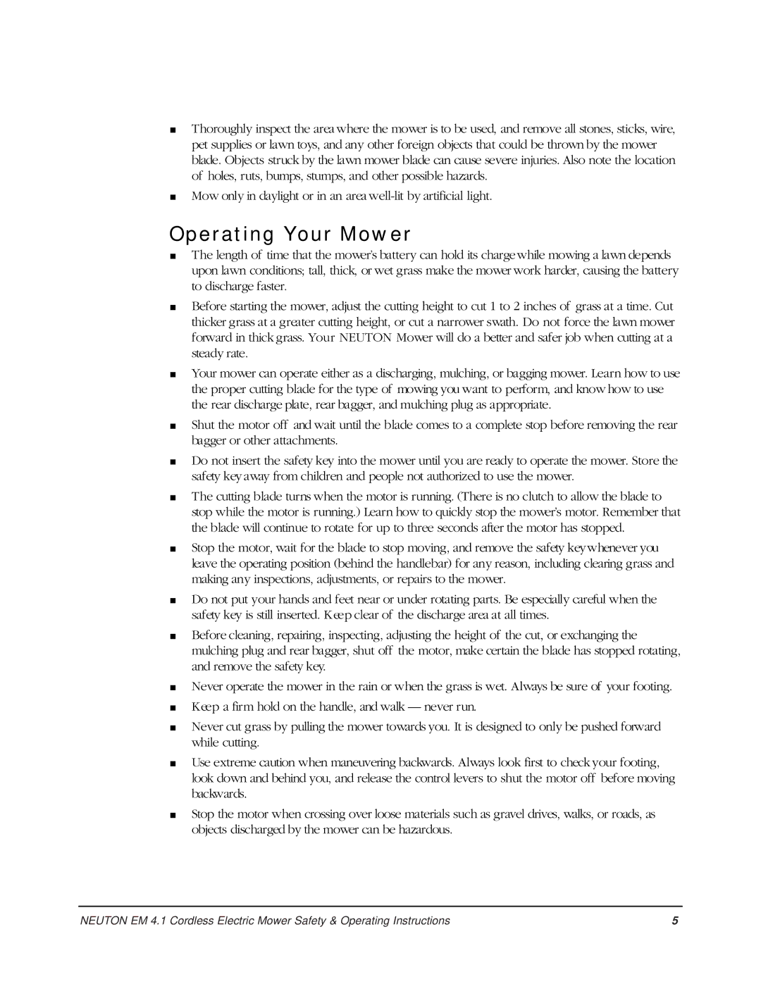 Country Home Products EM 4.1 operating instructions Operating Your Mower 