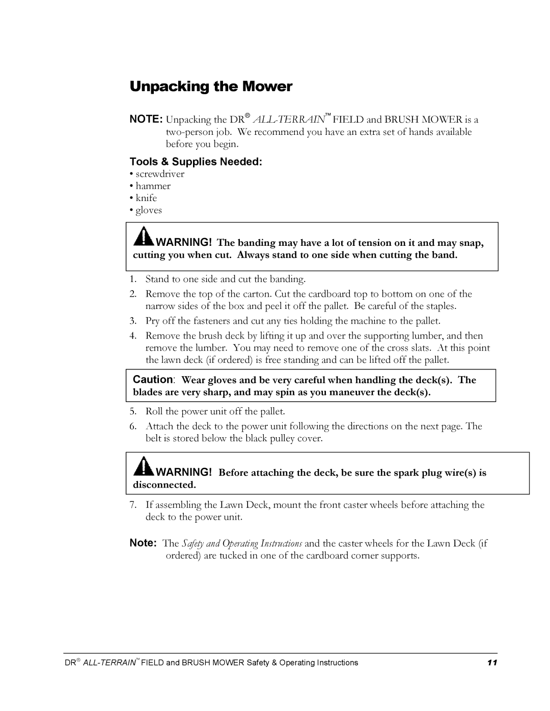 Country Home Products FIELD and BRUSH MOWER operating instructions Unpacking the Mower, Tools & Supplies Needed 