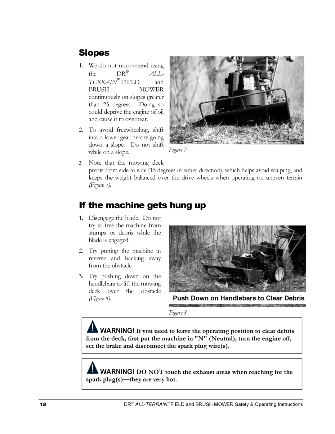 Country Home Products FIELD and BRUSH MOWER operating instructions Slopes, If the machine gets hung up 