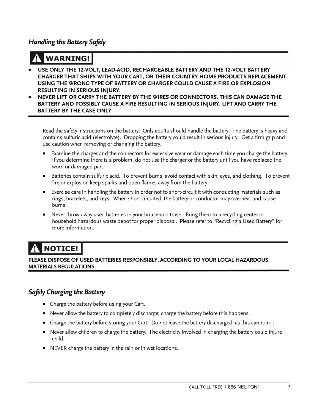 Country Home Products Garden Cart operating instructions Handling the Battery Safely, Safely Charging the Battery 