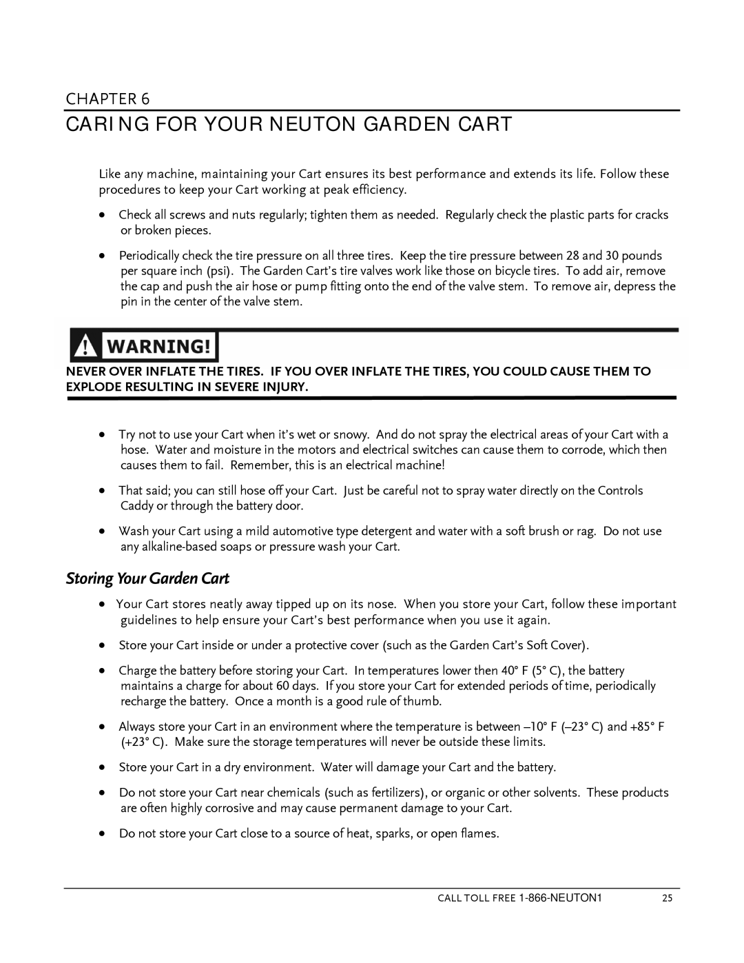 Country Home Products operating instructions Caring for Your Neuton Garden Cart, Storing Your Garden Cart 