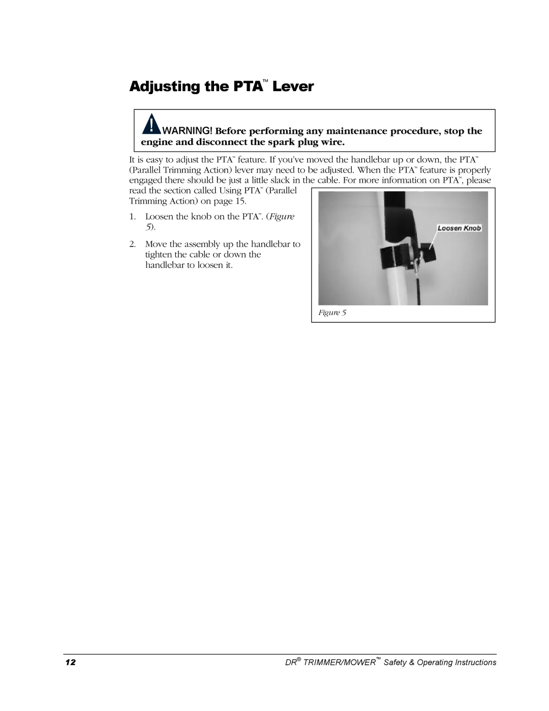 Country Home Products Men's Trimmer operating instructions Adjusting the PTA Lever 