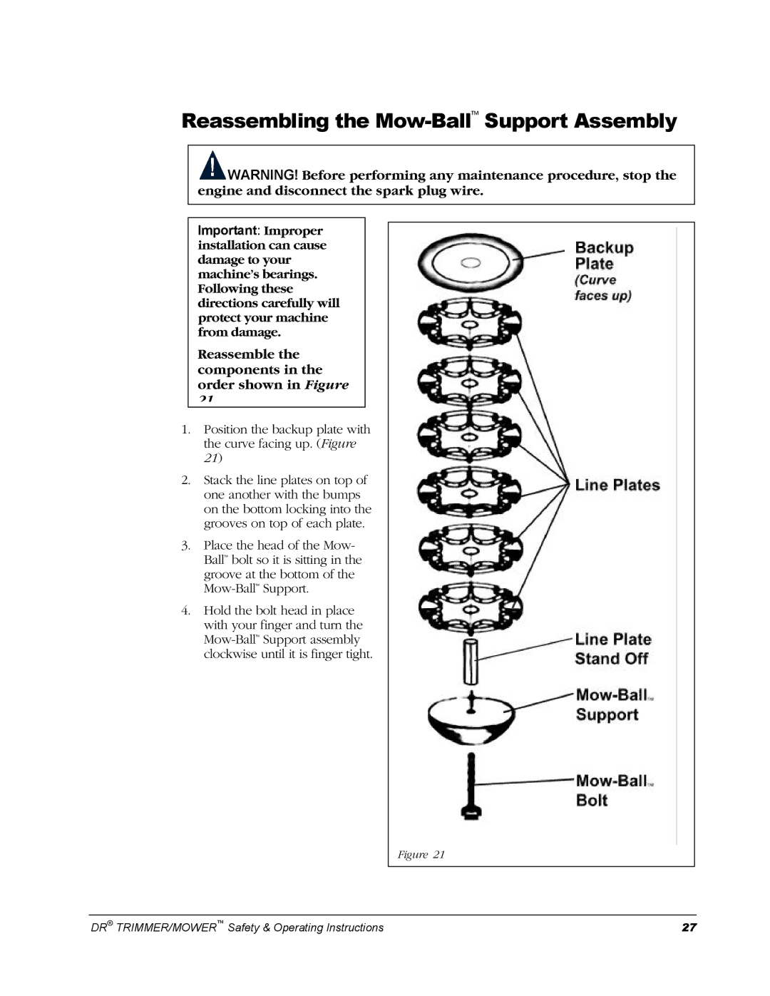 Country Home Products Men's Trimmer operating instructions Reassembling the Mow-BallSupport Assembly 