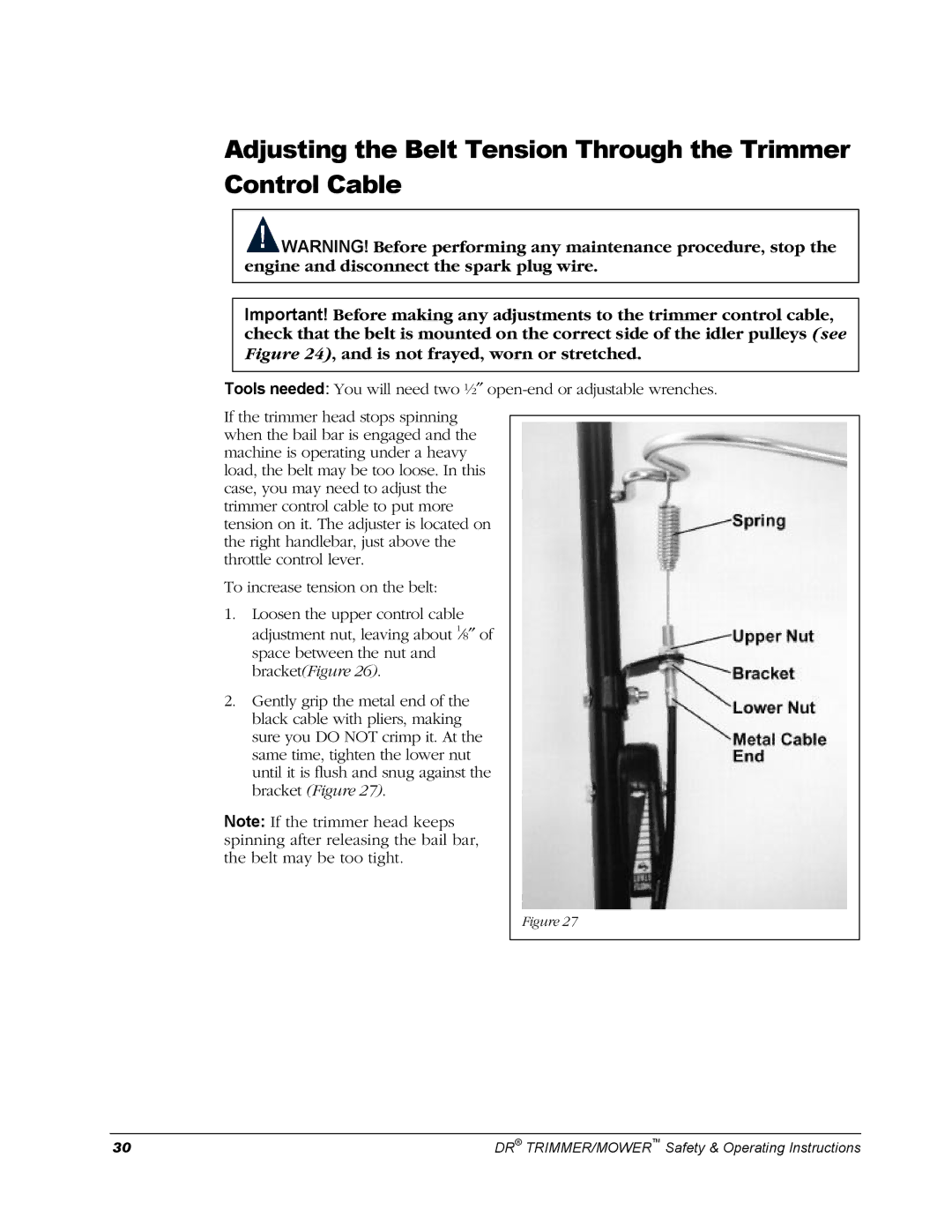 Country Home Products Men's Trimmer operating instructions Adjusting the Belt Tension Through the Trimmer Control Cable 