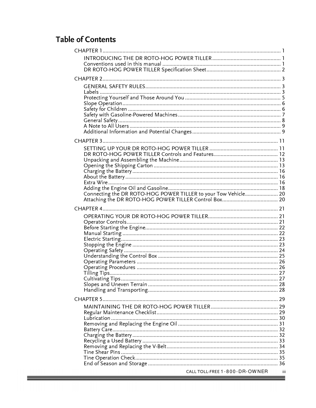 Country Home Products ROTO-HOGTM manual Table of Contents 