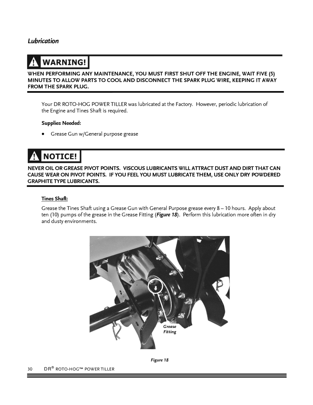 Country Home Products ROTO-HOGTM manual Lubrication, Supplies Needed, Tines Shaft 