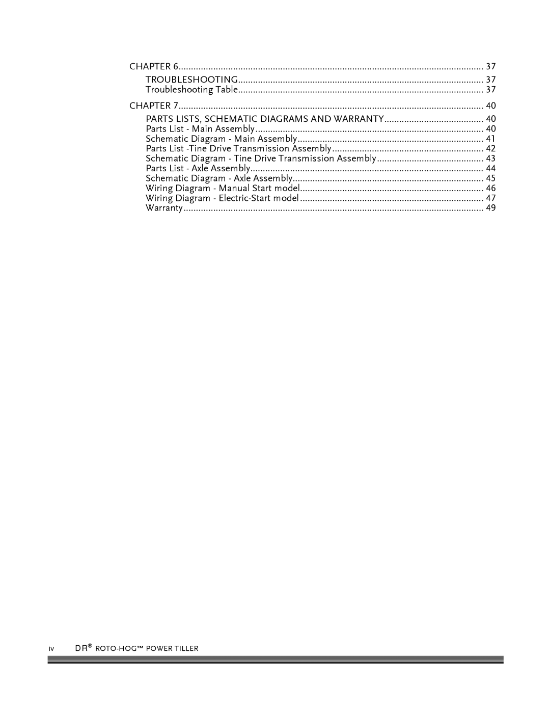 Country Home Products ROTO-HOGTM manual Parts LISTS, Schematic Diagrams and Warranty 