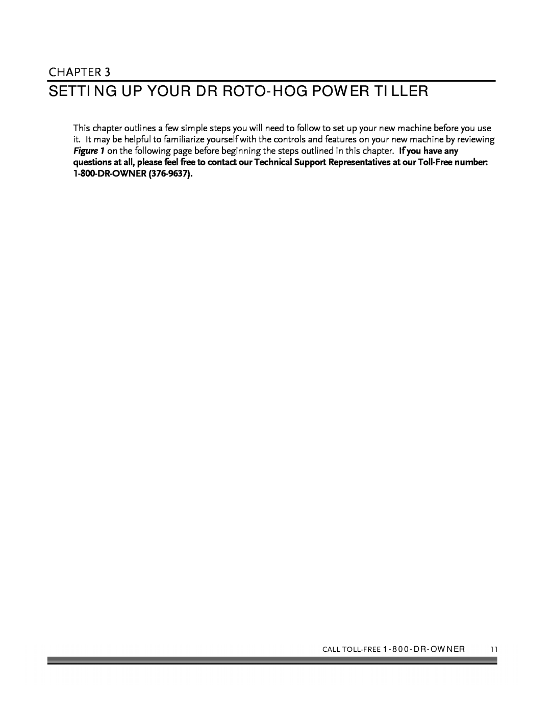 Country Home Products ROTO-HOGTM manual Setting Up Your Dr Roto-Hogpower Tiller, Chapter, Dr-Owner 