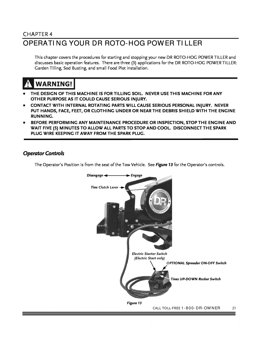 Country Home Products ROTO-HOGTM manual Operating Your Dr Roto-Hogpower Tiller, Operator Controls, Chapter 