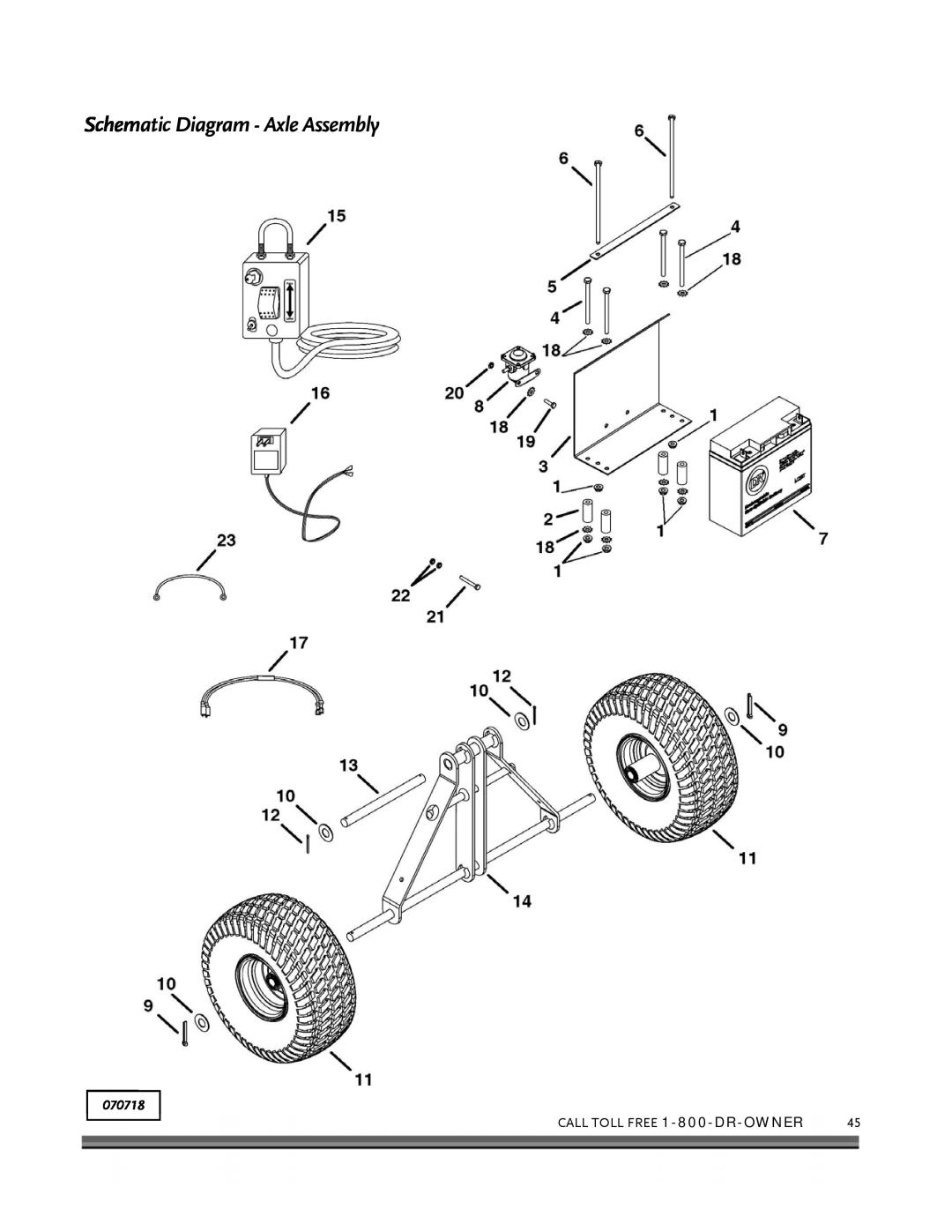Country Home Products ROTO-HOGTM manual Schematic Diagram - Axle Assembly, 070718, CALL TOLL FREE 1-800-DR-OWNER 