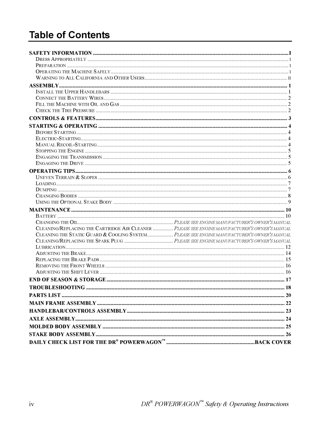 Country Home Products SUBURBANTM owner manual Table of Contents 