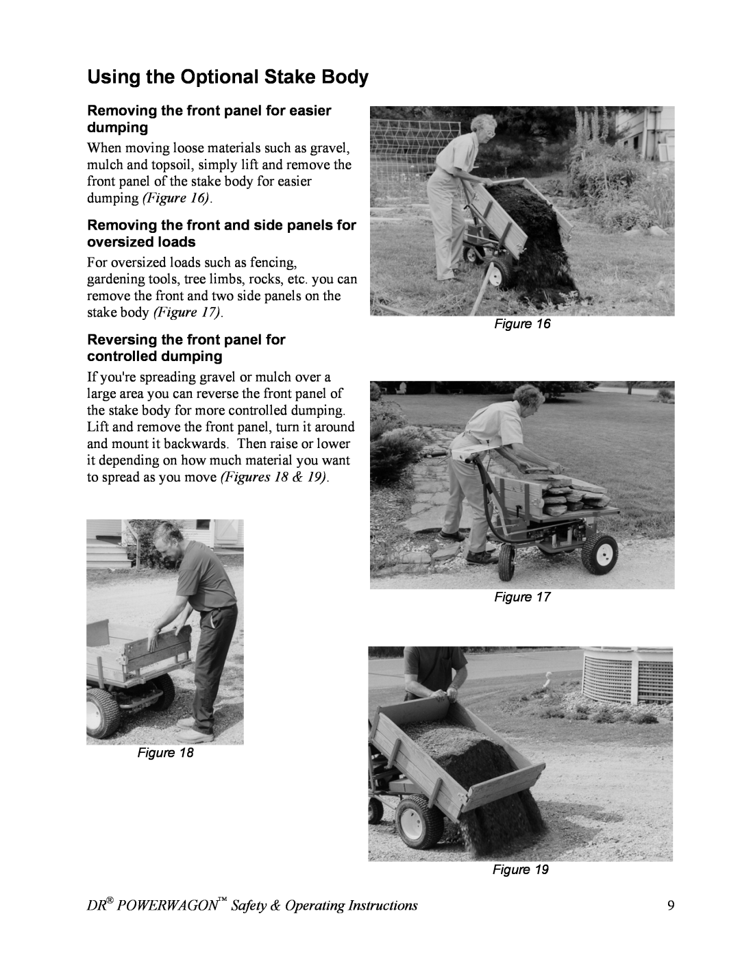 Country Home Products SUBURBANTM owner manual Using the Optional Stake Body, Removing the front panel for easier dumping 