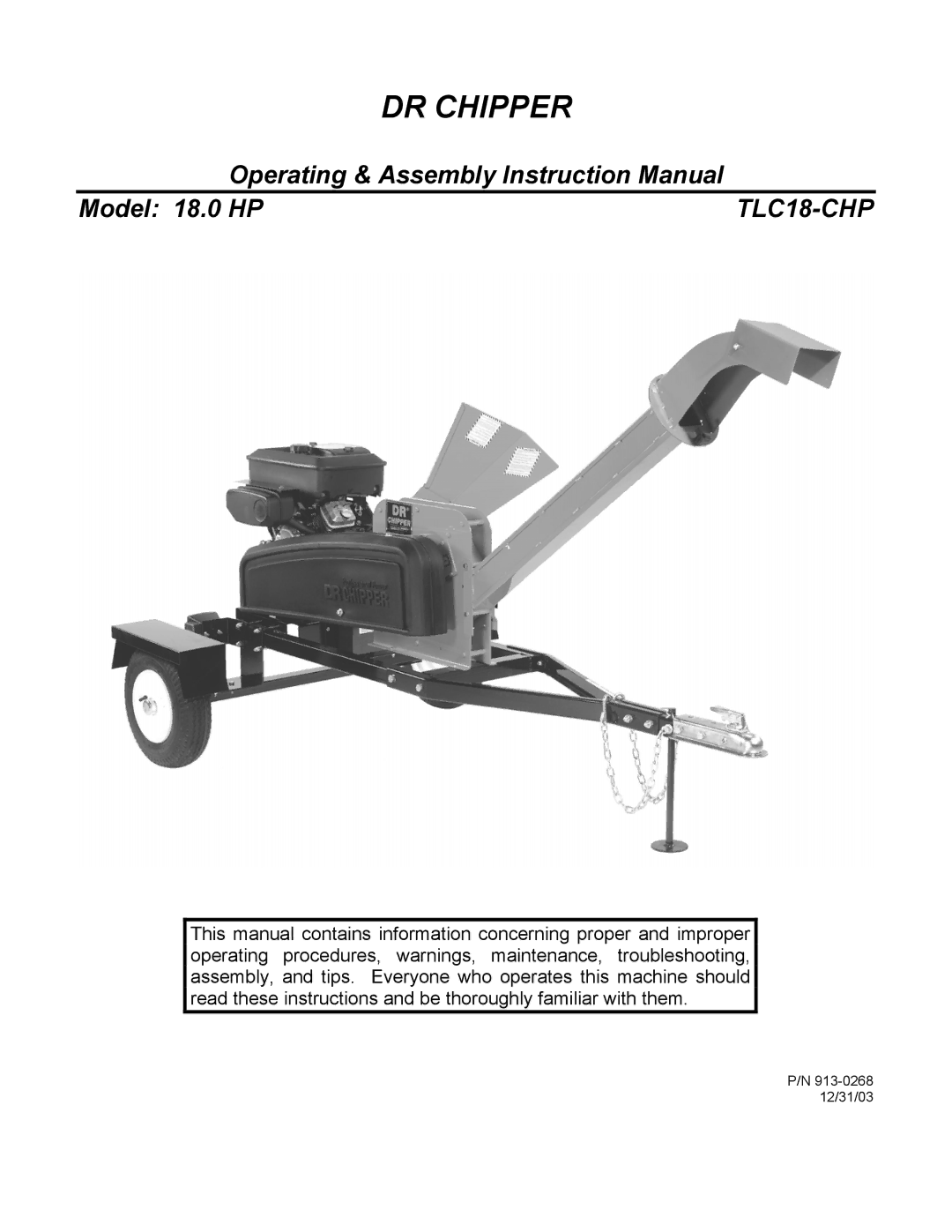 Country Home Products TLC18-CHP instruction manual DR Chipper 