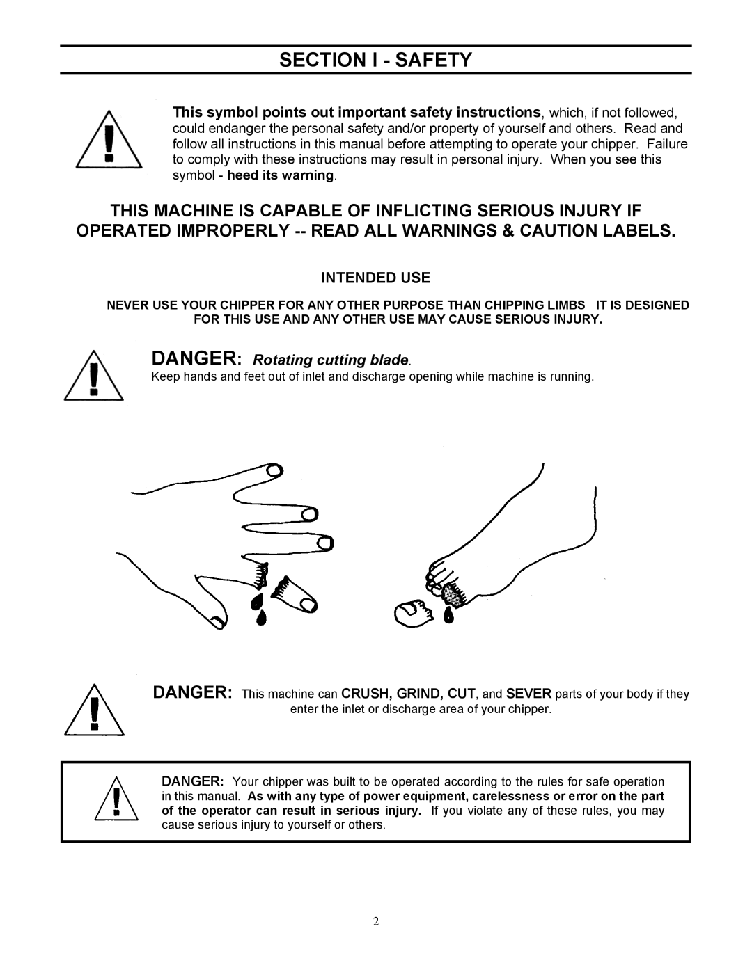 Country Home Products TLC18-CHP instruction manual Section I Safety, Intended USE 