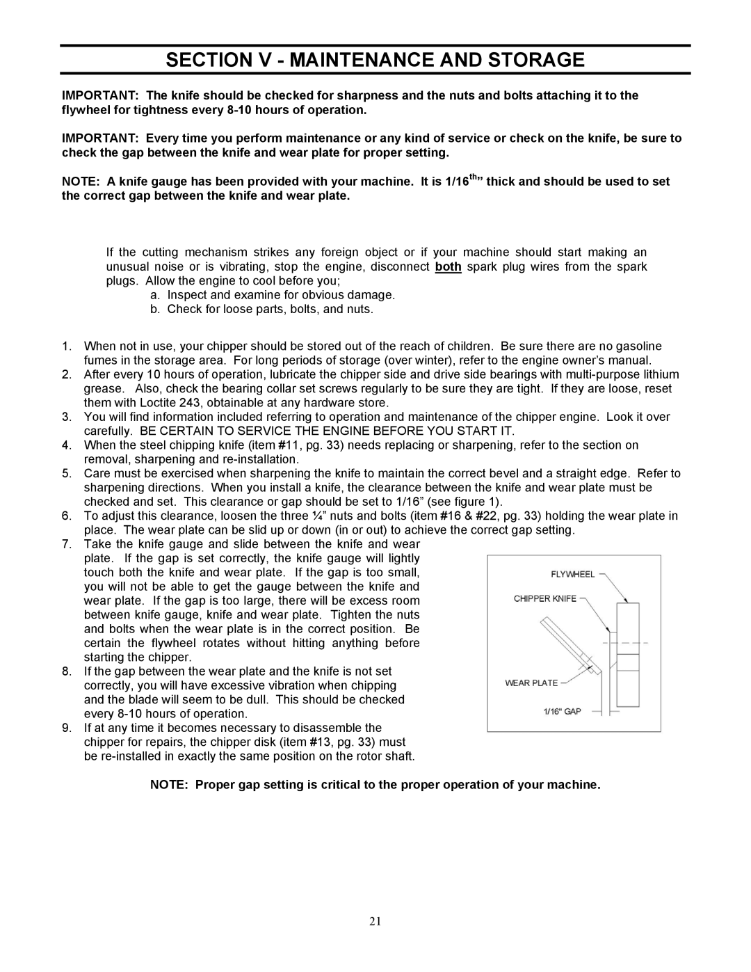 Country Home Products TLC18-CHP instruction manual Section V Maintenance and Storage 