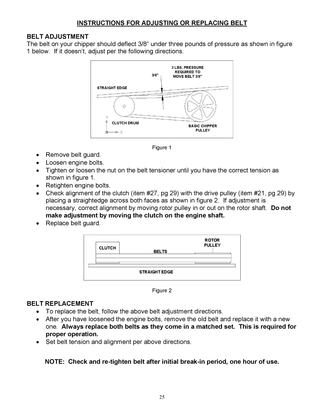 Country Home Products TLC18-CHP Instructions for Adjusting or Replacing Belt Belt Adjustment, Belt Replacement 