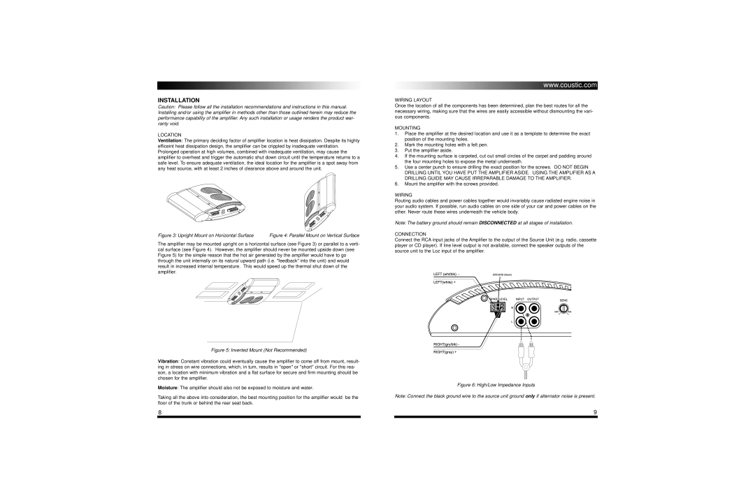 Coustic 160SE owner manual Installation 