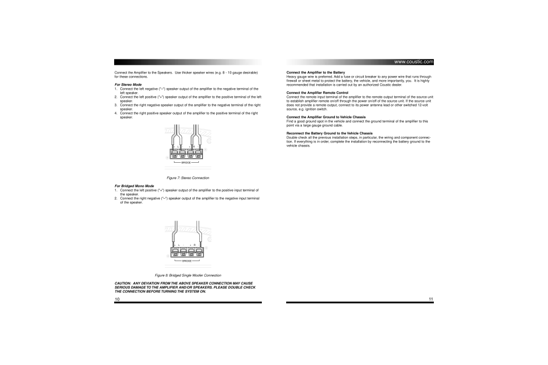 Coustic 160SE owner manual For Stereo Mode 