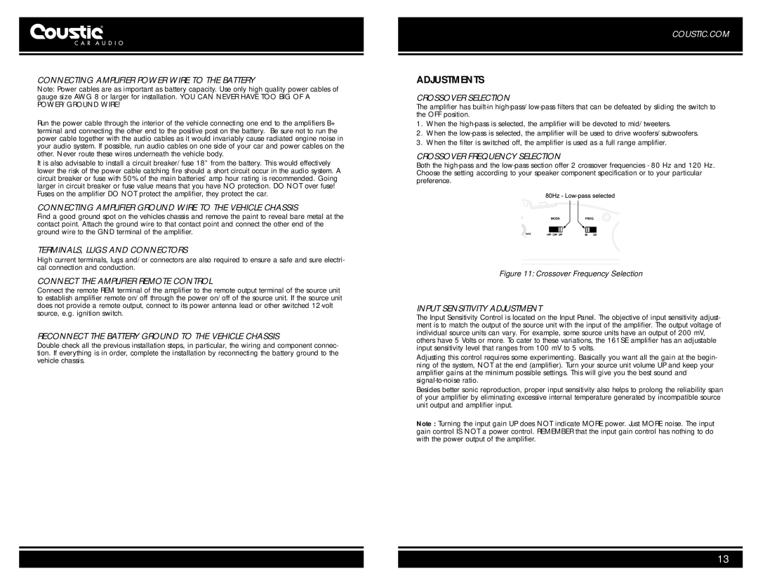 Coustic 161SE owner manual Adjustments 