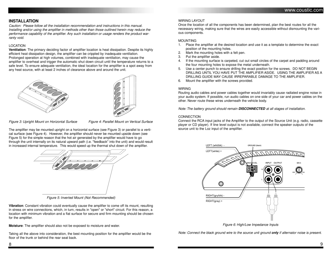 Coustic 240SE owner manual Installation 