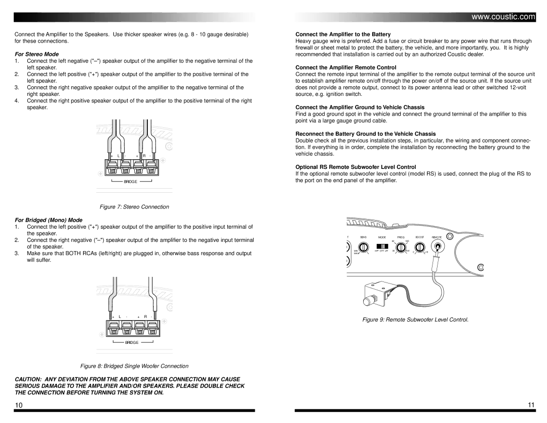 Coustic 240SE owner manual For Stereo Mode 