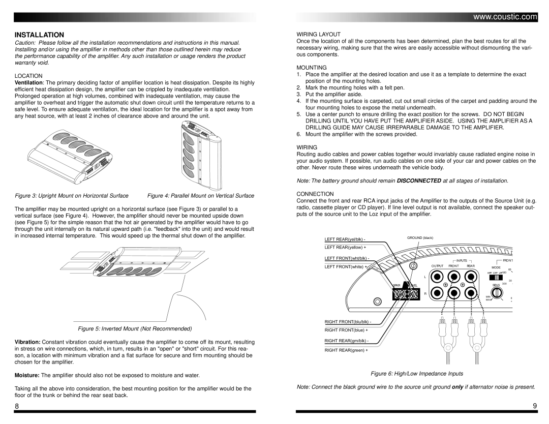 Coustic & 480QE, 320QE owner manual Installation 