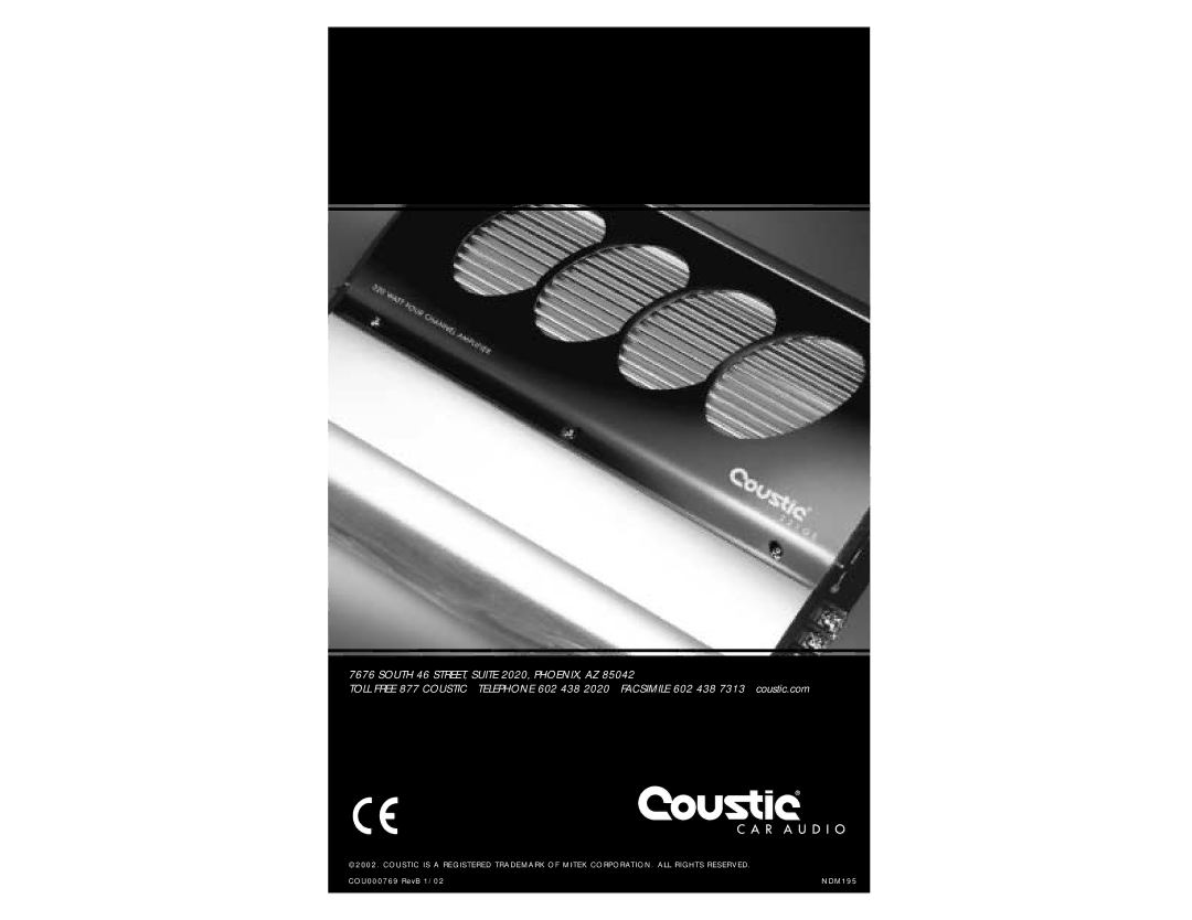 Coustic 481QE, 321QE owner manual U 0 0 0 7 6 9 R e v B 1 / 0 