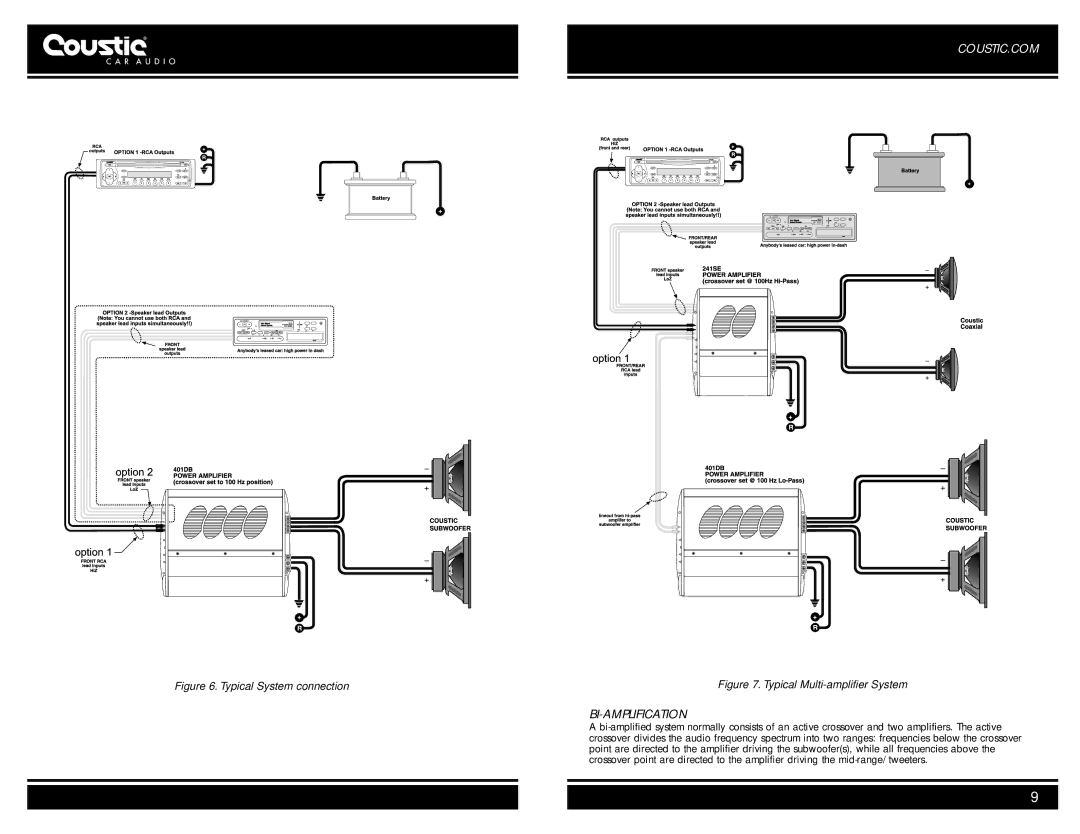 Coustic AMP-801DB, AMP-401DB owner manual Bi-Amplification, Typical Multi-amplifier System 