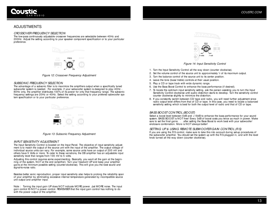 Coustic AMP-801DB, AMP-401DB owner manual Adjustments 