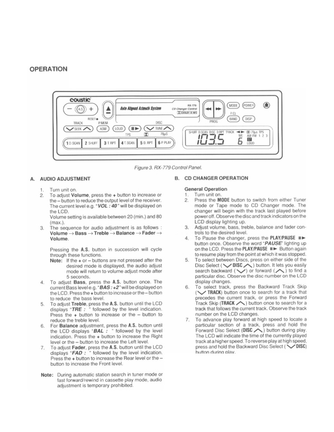 Coustic RX-779 manual 