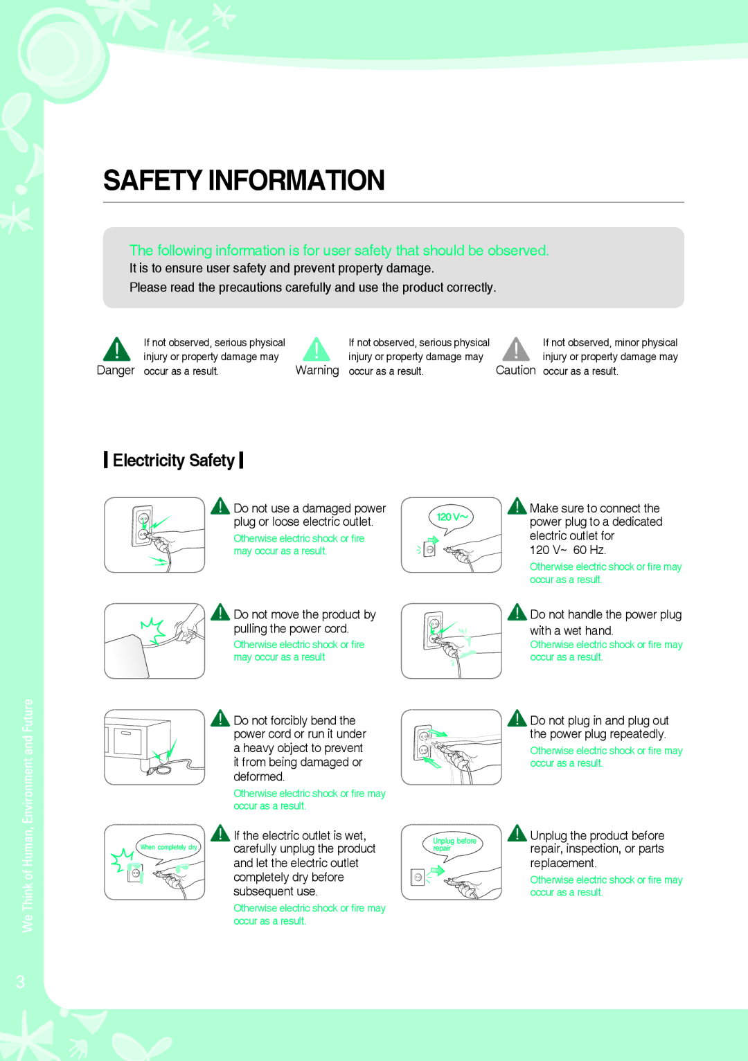 Coway AP-1008BH, AP-1008CH warranty Safety Information, Electricity Safety 