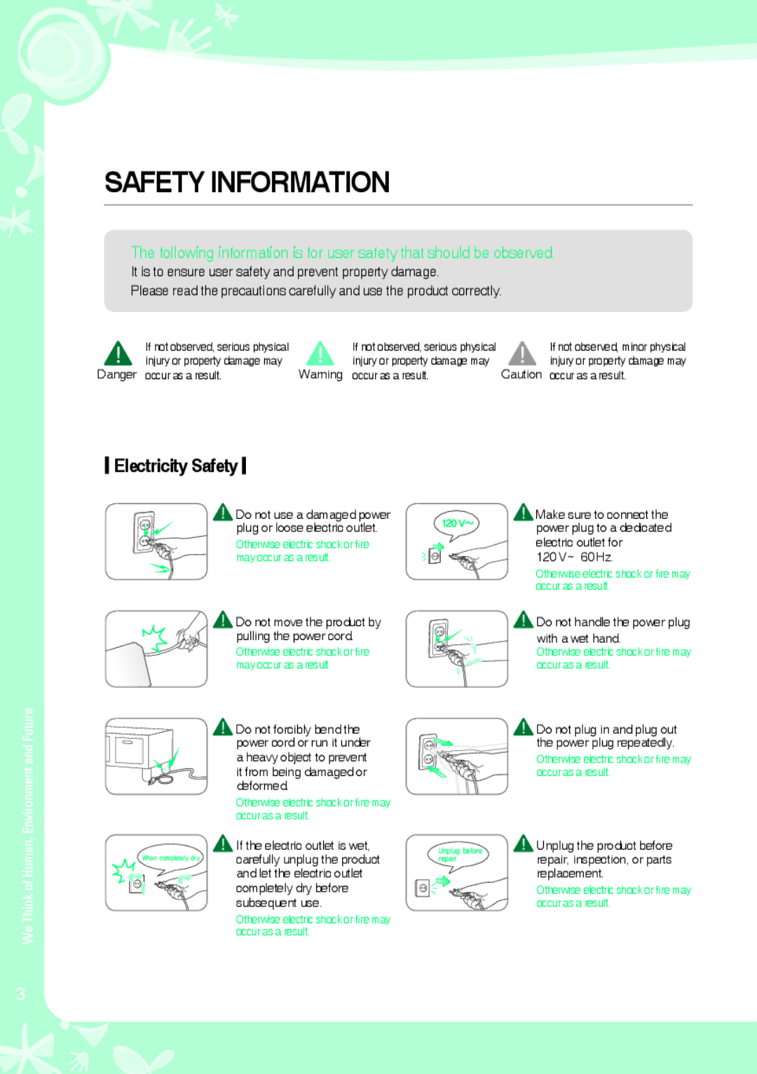 Coway AP-1008DH warranty Safety Information, Electricity Safety 