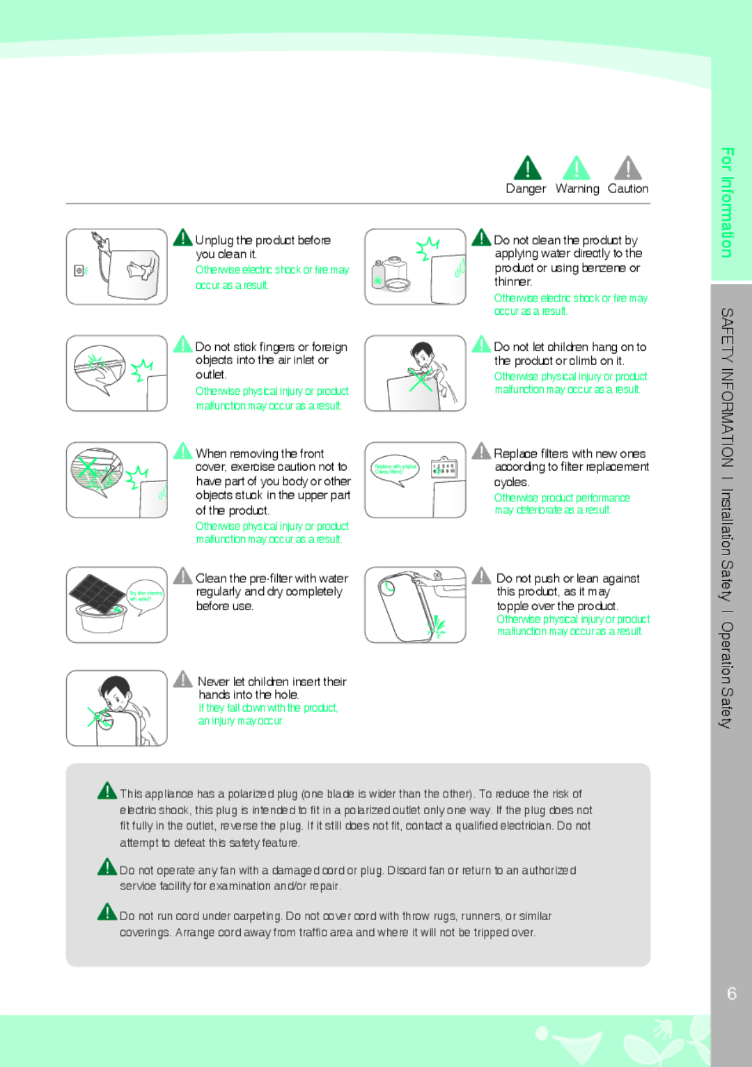 Coway AP-1008DH warranty Unplug the product before you clean it, Product or using benzene or Thinner, Outlet, Cycles 