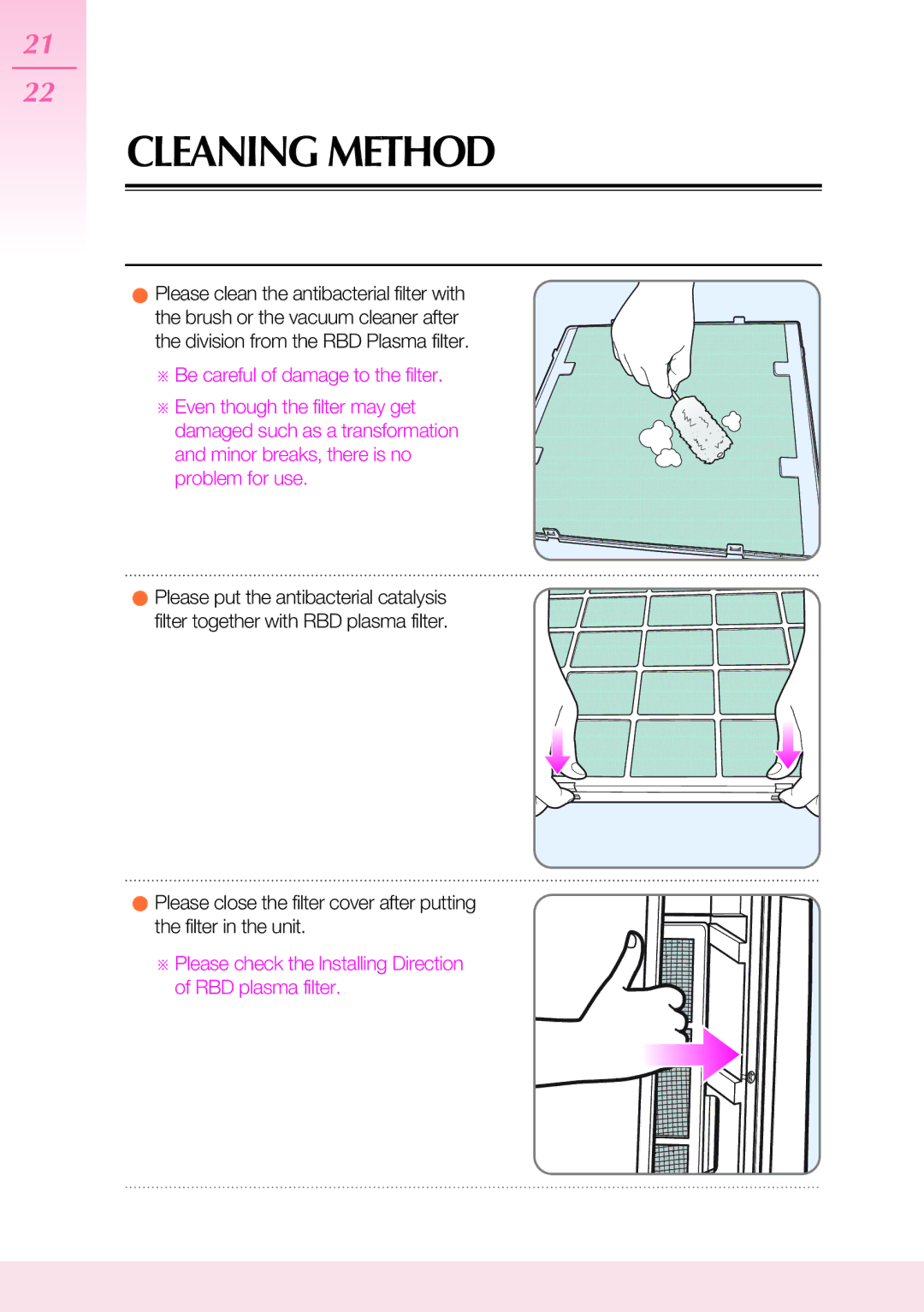 Coway AP-1503CHE manual ※ Please check the lnstalling Direction of RBD plasma filter 