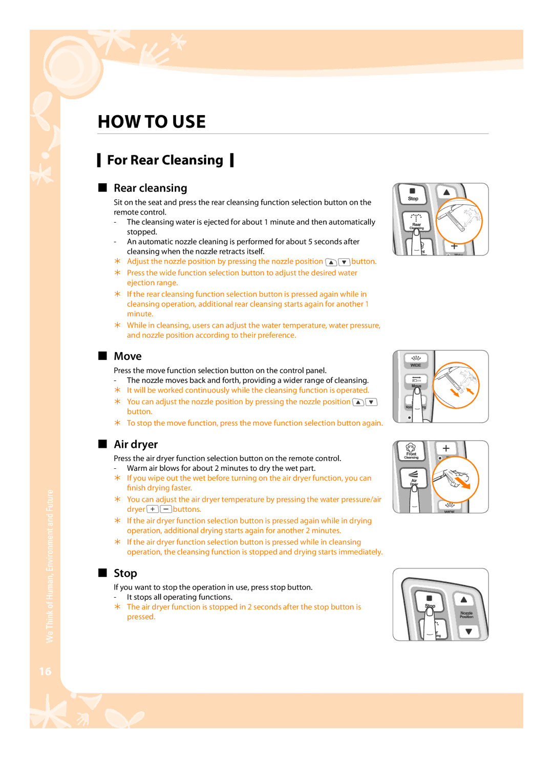 Coway BA07-E, BA07-R user manual HOW to USE, For Rear Cleansing 