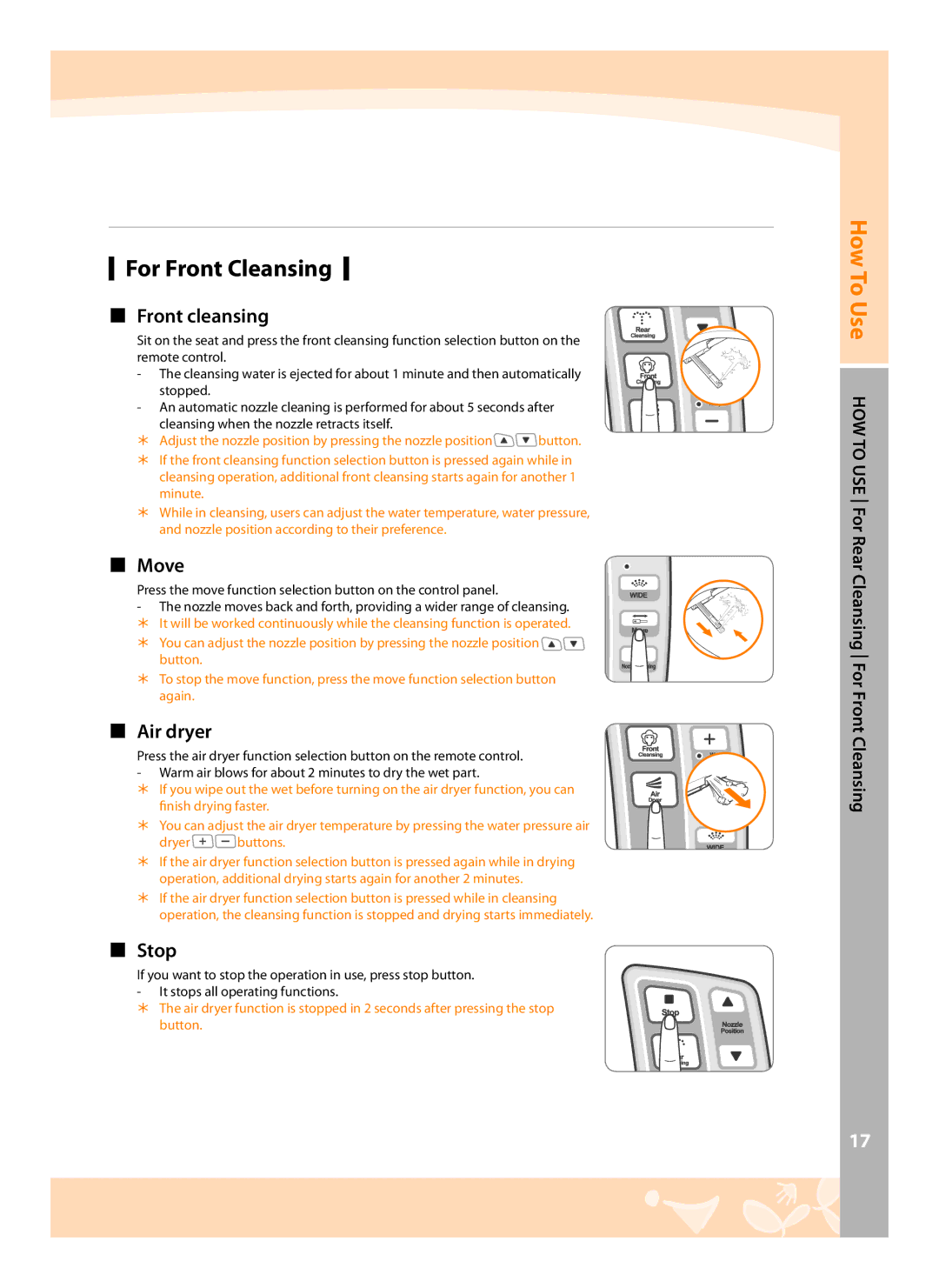 Coway BA07-R, BA07-E user manual For Front Cleansing,  Front cleansing 