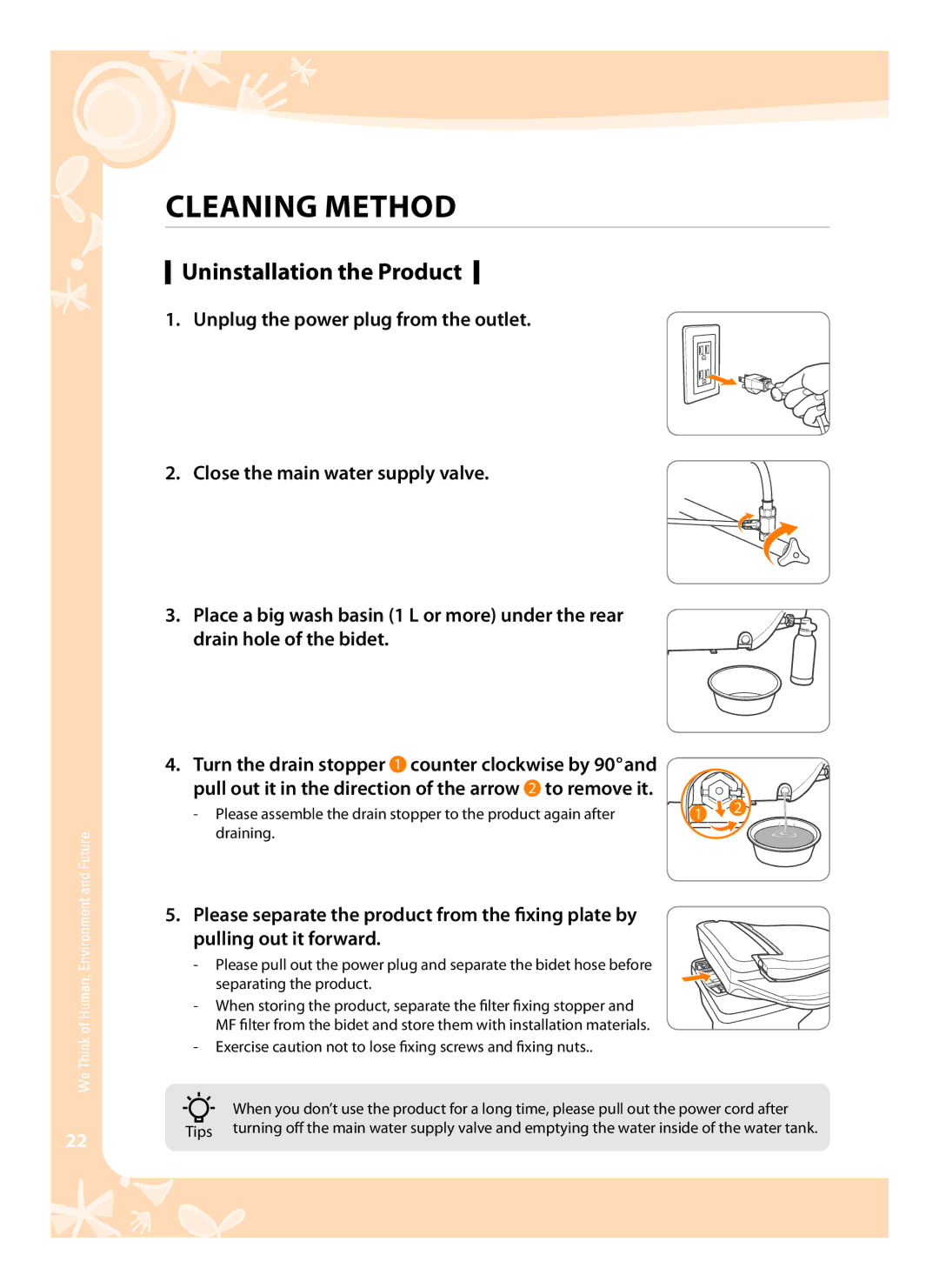 Coway BA07-E, BA07-R user manual Uninstallation the Product, Exercise caution not to lose ﬁxing screws and ﬁxing nuts 